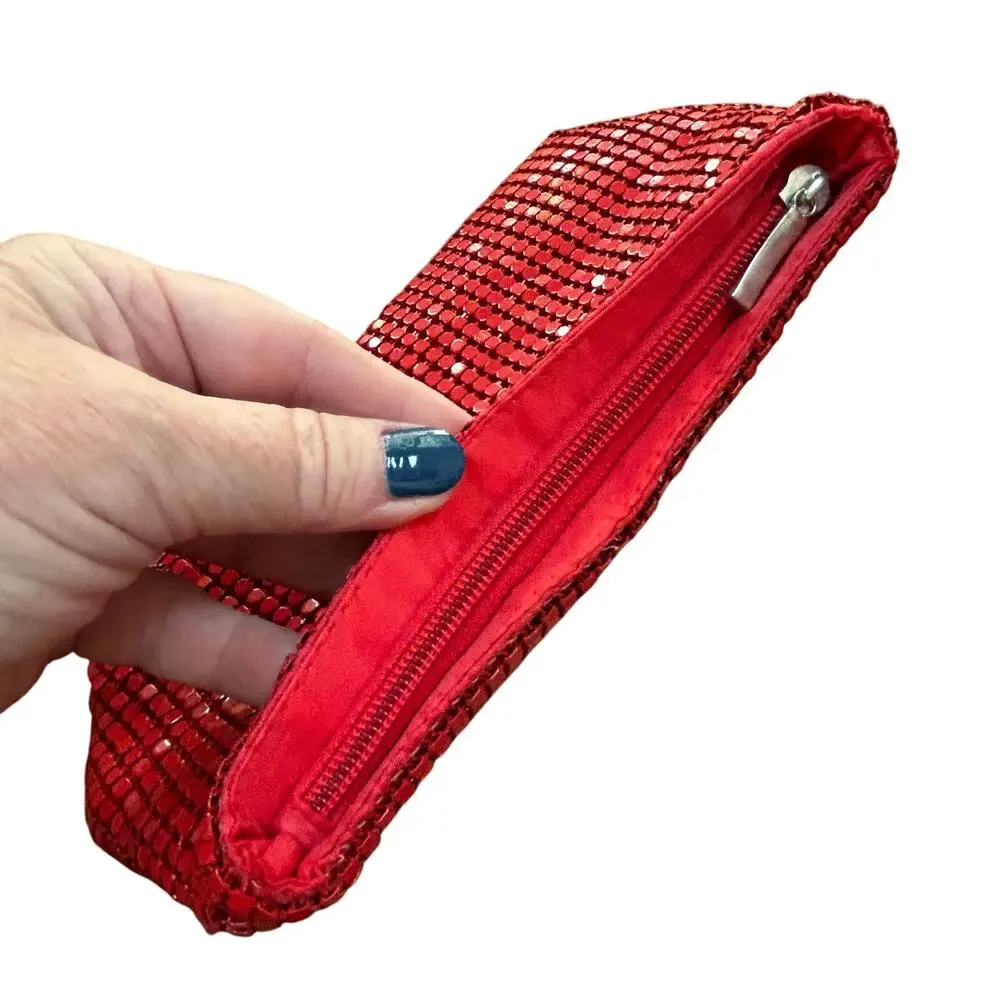 Christina Aquilera red metal mesh wallet pouch evening bag zip top mini purse